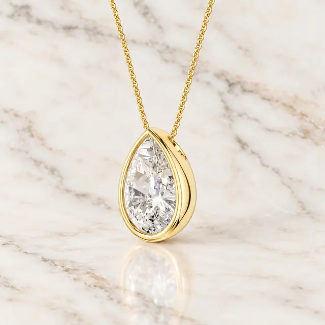 Pear Lab Grown Diamond Bezel Pendant Necklace, 14K Gold, IGI Certified - alternate view