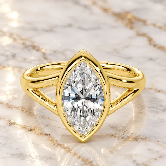 Marquise Lab Grown Diamond Ring, 14K Yellow Gold Bezel Solitaire (East-West)