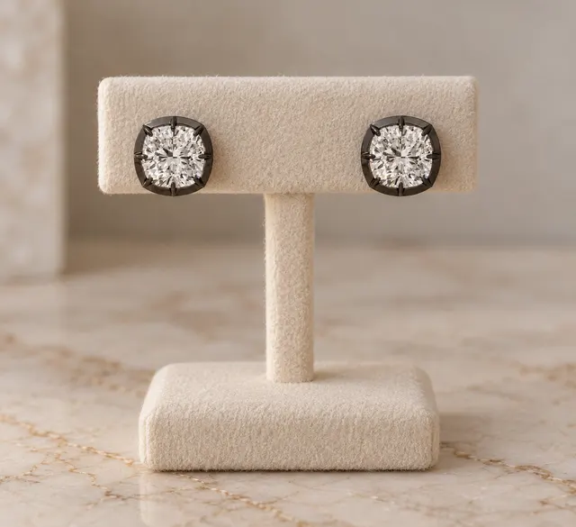 Cushion Lab Grown Diamond Stud Earrings Prong 14K Black Rhodium Gold IGI Certified - alternate view