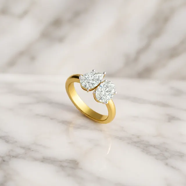 Pear & Oval Lab Grown Diamond Toi et Moi Ring Two Stone 14K Yellow Gold VVS2 E Diamonds - alternate view