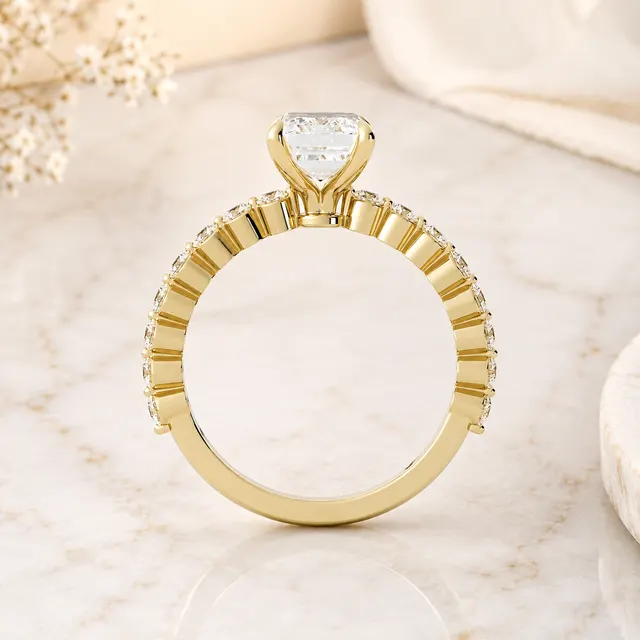 Emerald Cut Lab Grown Diamond Engagement Ring Solitaire 14K Yellow Gold Shared Prong Diamond Shank - alternate view