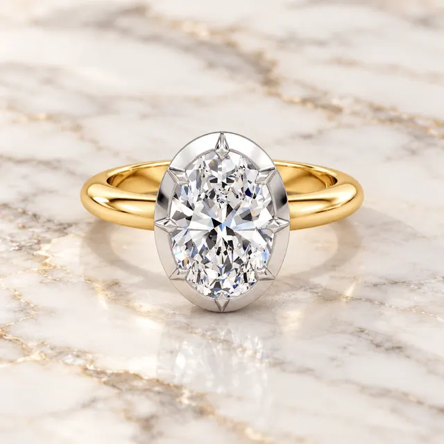 Oval Cut Lab Grown Diamond Engagement Ring Solitaire Platinum & Yellow Gold Vintage Bezel Setting