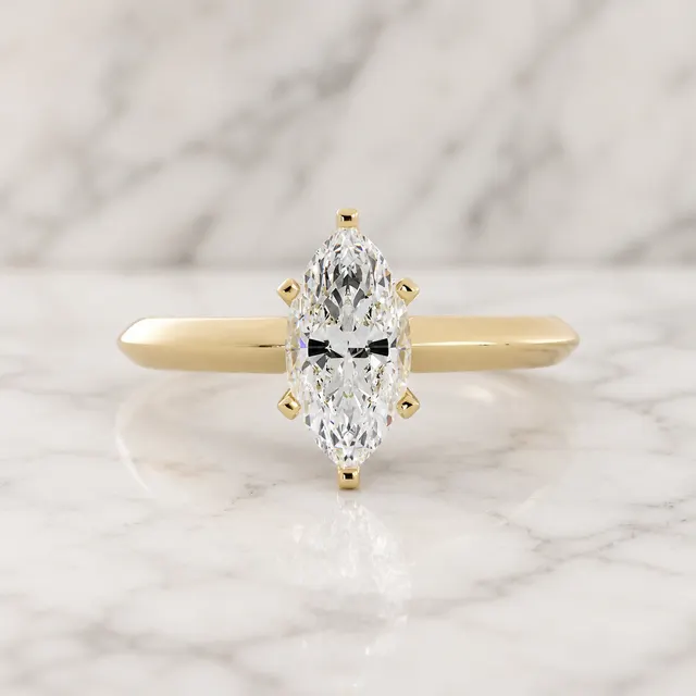 Marquise Lab Grown Diamond Engagement Ring Six Prong Solitaire 14K Yellow Gold Knife Edge Shank