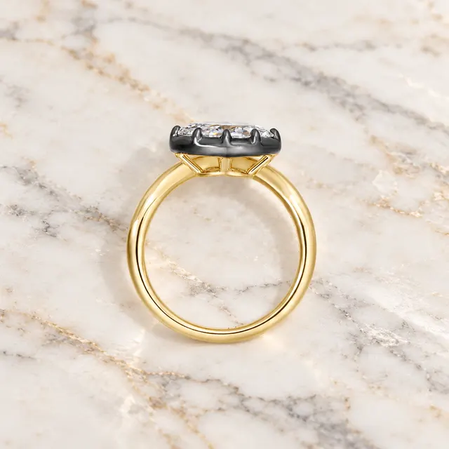 Marquise Lab Grown Diamond Engagement Ring East-West Bezel-Prong 14K Yellow Gold IGI Certified - alternate view