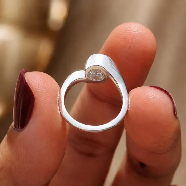 Portuguese Cut Lab Grown Diamond Engagement Ring Bypass Half Bezel 14K White Gold IGI Certified 1 Carat - alternate view