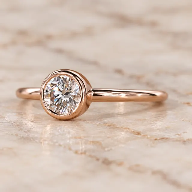 Round Lab Grown Diamond Engagement Ring Bezel Solitaire 14K Rose Gold IGI Certified E VVS2 - alternate view
