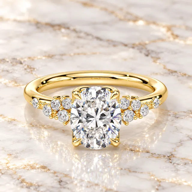 Oval Lab Grown Diamond Engagement Ring Cluster Accent 14K Gold IGI Certified