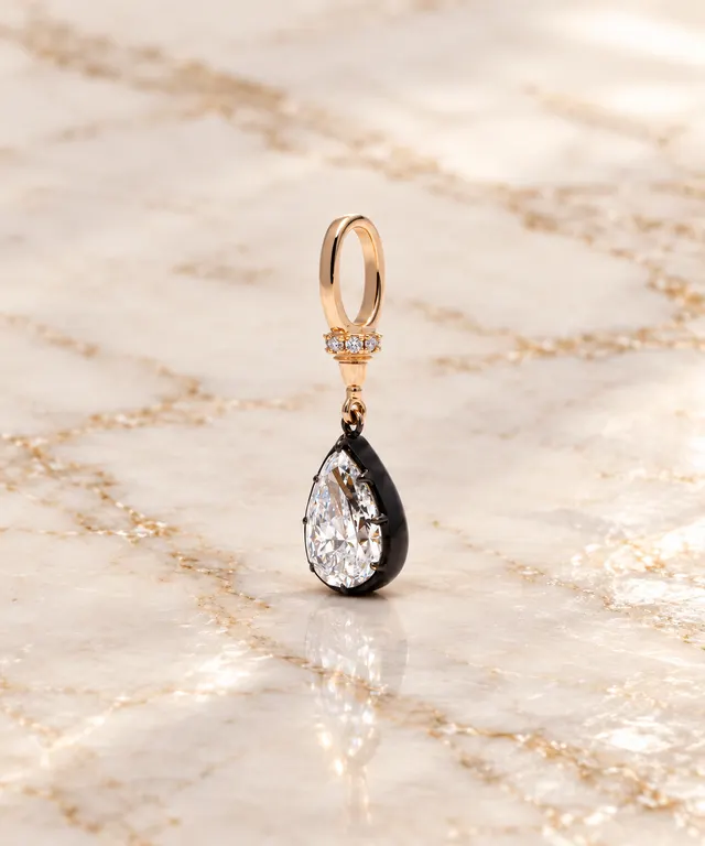 Lab Diamond Pendant Necklace Pear Cut Blackened Gold IGI Certified Vintage Style - alternate view
