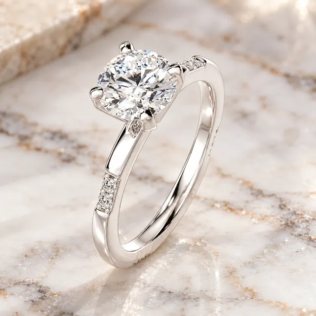 Round Lab Grown Diamond Engagement Ring 14K White Gold IGI Certified - alternate view