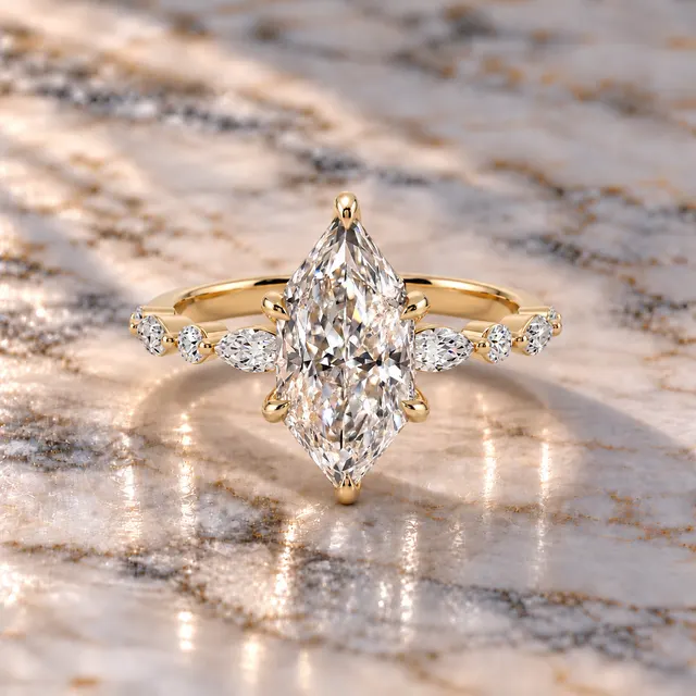 Dutch Marquise Lab Grown Diamond Engagement Ring Marquise Side Stone 14K Yellow Gold IGI Certified