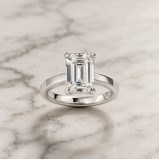 Emerald Cut Lab Grown Diamond Engagement Ring Solitaire Platinum IGI Certified 4 Carat E VVS2