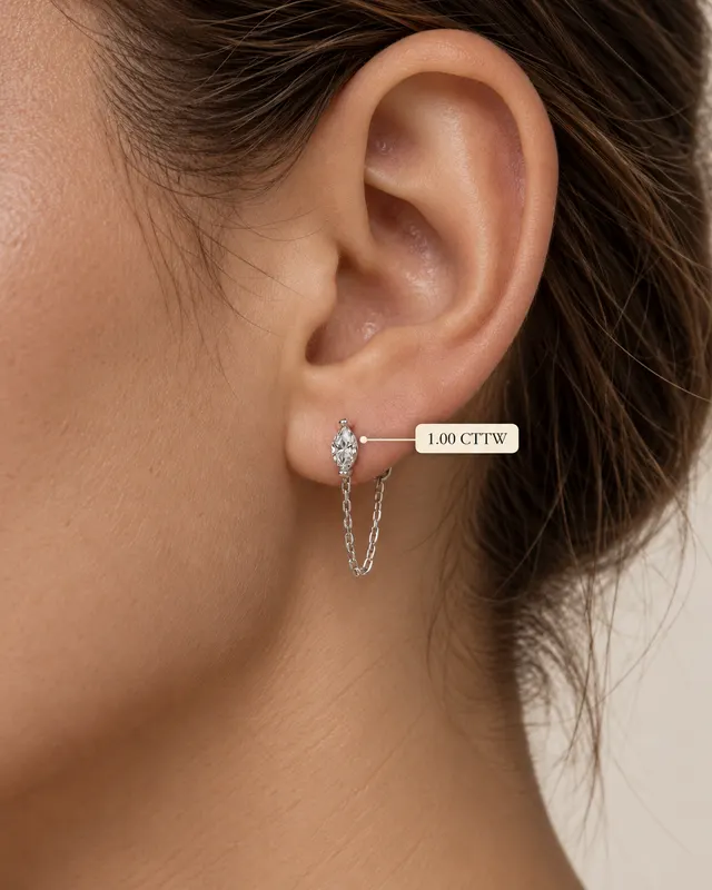 Marquise Lab Diamond Chain Earring, 14K White Gold Drop (IGI Certified) - alternate view