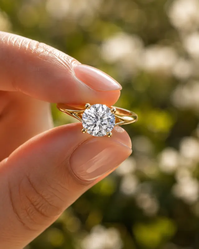 Round Lab Grown Diamond Engagement Ring Petite Split Shank 14K Yellow Gold 1ct E VVS2 - alternate view