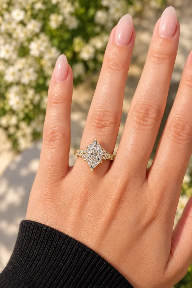 Marquise Lab Grown Diamond Engagement Ring Vintage Tulip 14K Yellow Gold IGI Certified  - alternate view