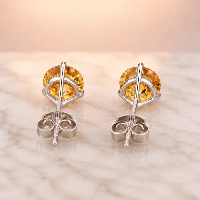 Round Citrine Stud Earrings 3-Prong 14K White Gold 1.48 Cttw Push-Back Posts - alternate view