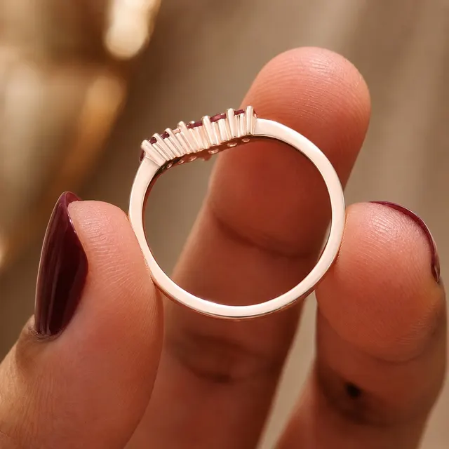 Ruby Wedding Band Marquise & Round Curved 14K Gold Stacking Ring for Women - alternate view