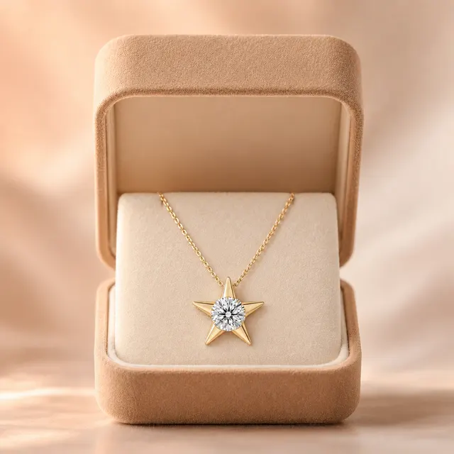 Round Lab Grown Diamond Star Pendant Necklace Bezel 14K Yellow Gold IGI Certified 2ct - alternate view