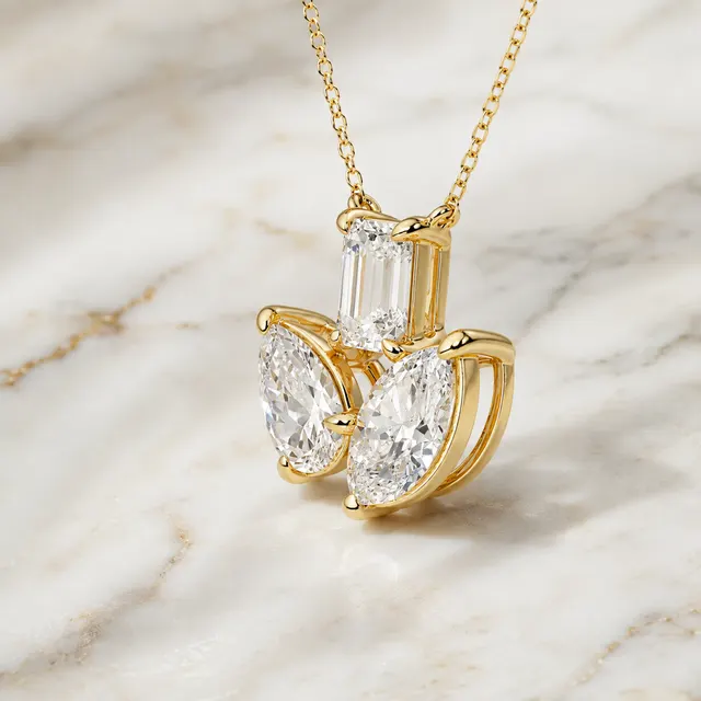 Multi-Shape Lab Grown Diamond Three Stone Pendant Fan Prong 14K Yellow Gold – 2.78ctw E VVS2 - alternate view