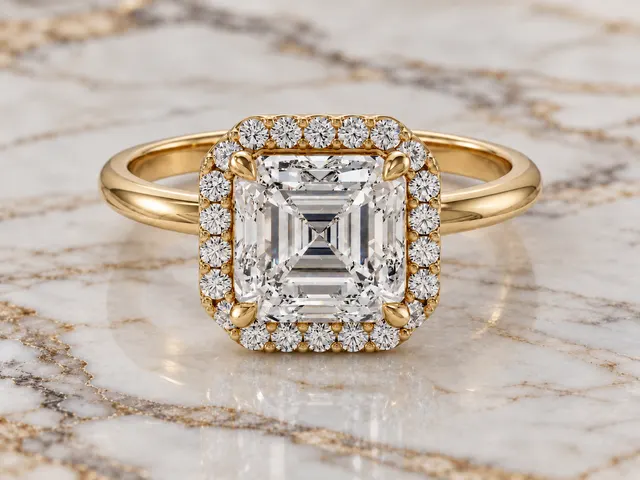 Asscher Lab Grown Diamond Engagement Ring Octagonal Halo 14K White Gold IGI Certified E VVS2