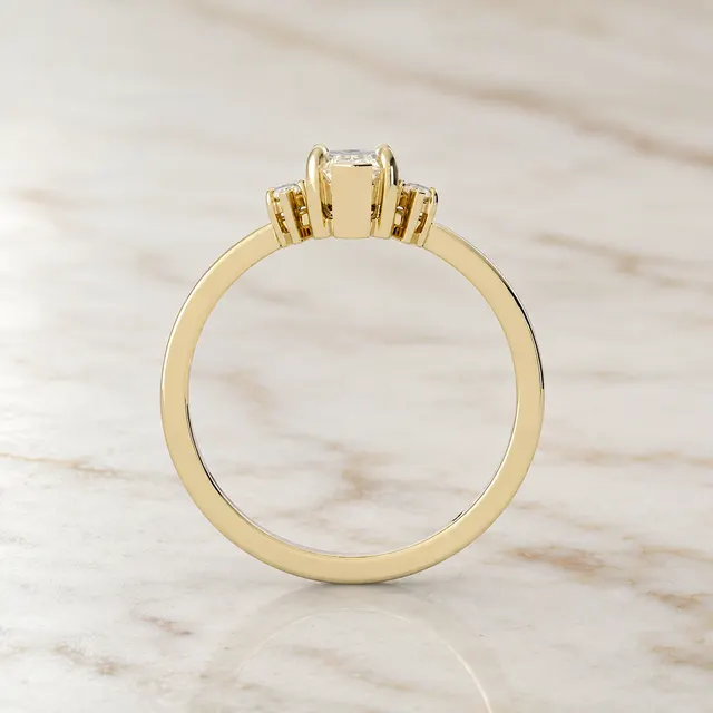Marquise Lab Grown Diamond Engagement Ring Three Stone 14K Yellow Gold Round Side Stones, 1 Carat - alternate view