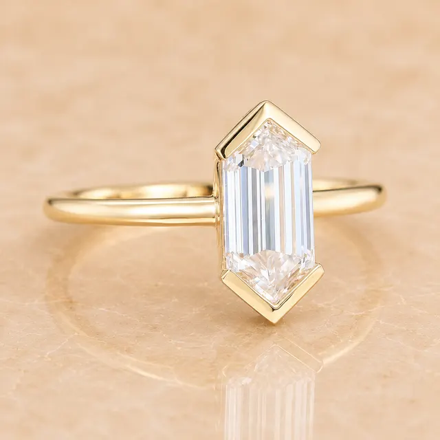 Long Hexagon Lab Grown Diamond Engagement Ring Minimalist Solitaire 1.5 Carat - alternate view