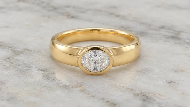 Oval Lab Grown Diamond Engagement Ring East West Bezel Cigar Band 14K Gold IGI Certified