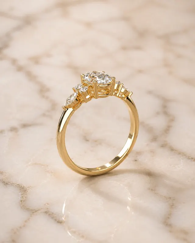 Oval Lab Grown Diamond Engagement Ring – Cluster 14K Yellow Gold – 0.90 ctw E VVS2 - alternate view