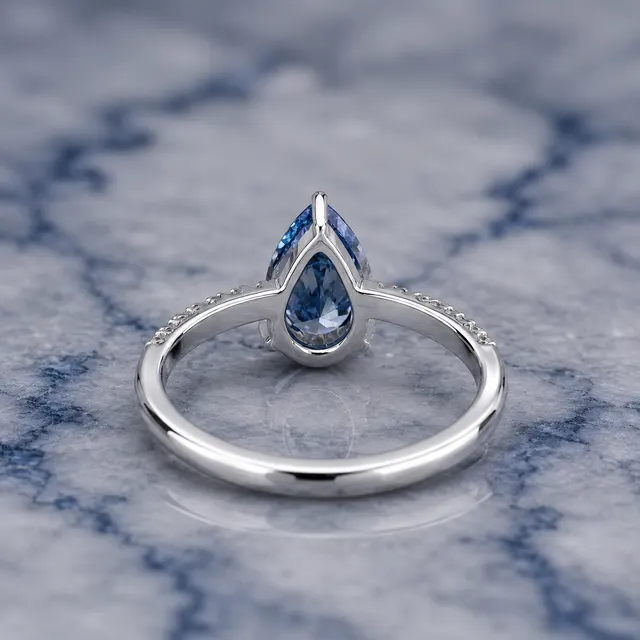 Fancy Blue Pear Lab Grown Diamond Engagement Ring Pavé 14K White Gold  IGI Certified 1.02 Carat - alternate view