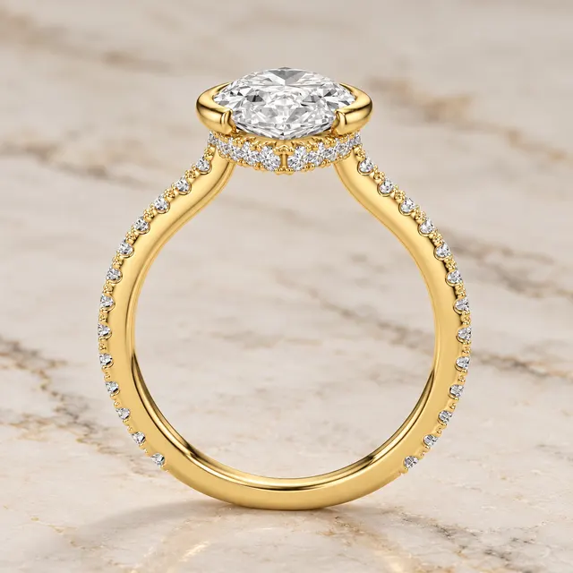 Marquise Lab Grown Diamond Engagement Ring: Half Bezel, Pavé Band, 14K White Gold - alternate view