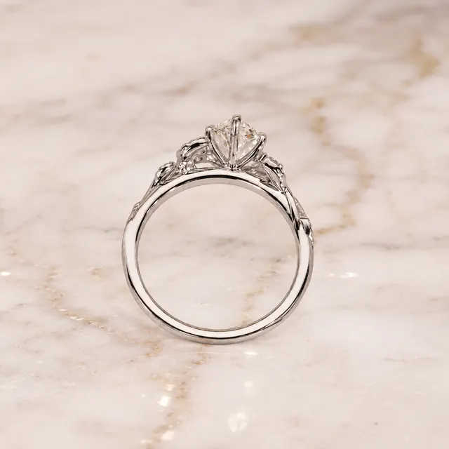 Marquise Lab Grown Diamond Engagement Ring Three Stone 14K White Gold Nature-Inspired Leaf Setting - alternate view