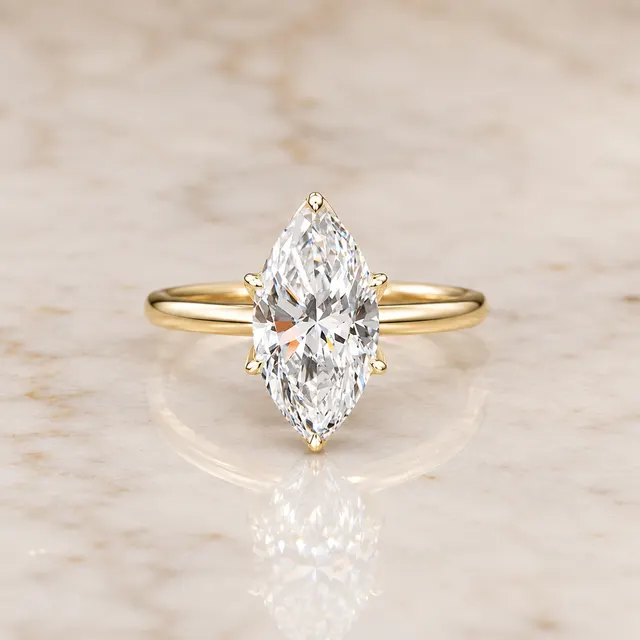 Marquise Lab Grown Diamond Engagement Ring Solitaire 14K Yellow Gold – Six Floral Prong 1ct E VVS2