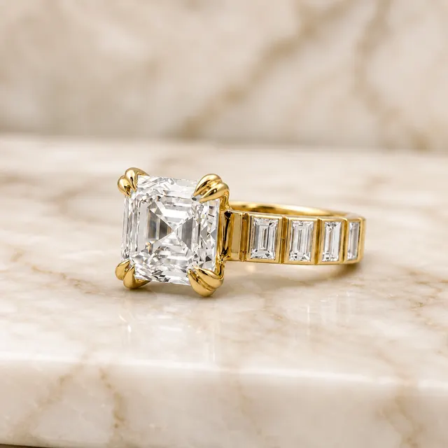 Asscher Cut Lab Grown Diamond Engagement Ring Channel-Set Baguette 14K Yellow Gold VVS2 E Clarity - alternate view