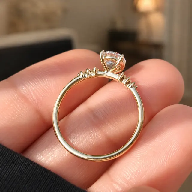 Round Lab Grown Diamond Engagement Ring Seven Stone 14K Yellow Gold IGI Certified 1 Carat - alternate view