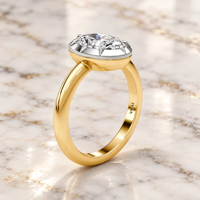 Oval Cut Lab Grown Diamond Engagement Ring Solitaire Platinum & Yellow Gold Vintage Bezel Setting - alternate view