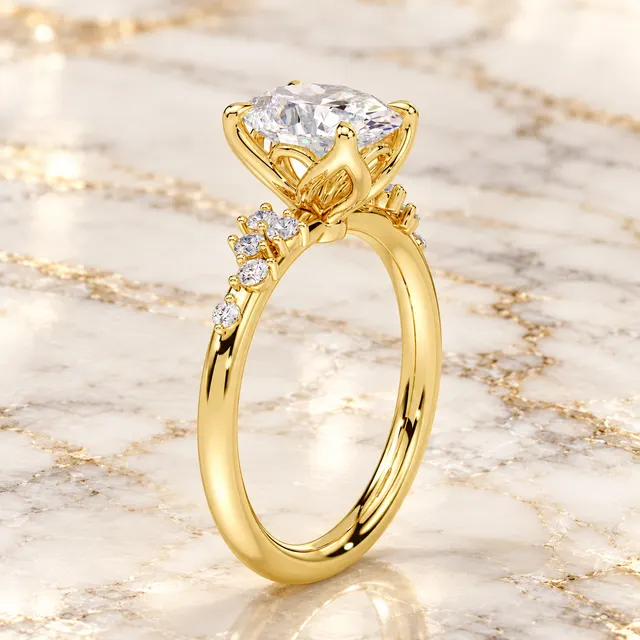 Oval Lab Grown Diamond Engagement Ring Cluster Accent 14K Gold IGI Certified - alternate view