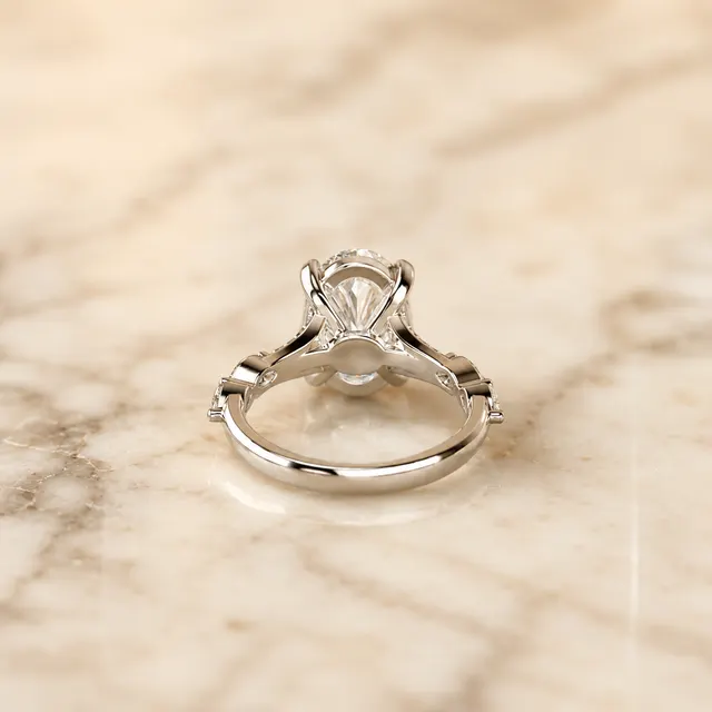 Oval Lab Grown Diamond Engagement Ring Marquise & Round Side Stones 14K White Gold E VVS2 1Ct Center - alternate view