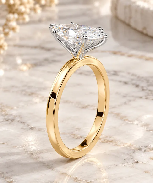 Marquise Lab Grown Diamond Engagement Ring Solitaire Two Tone 14K Yellow Gold IGI Certified - alternate view