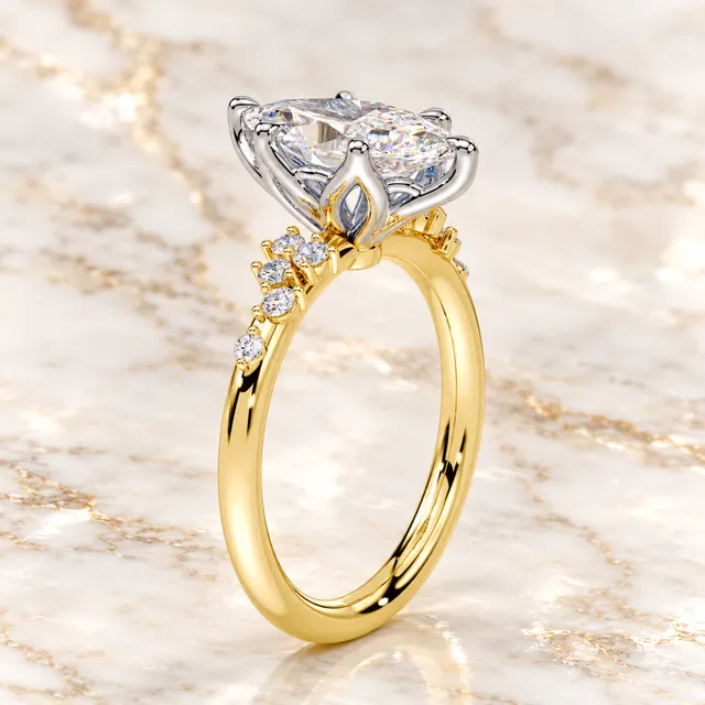 Marquise Lab Grown Diamond Engagement Ring Cluster Two Tone 14K Yellow Gold IGI Certified - alternate view