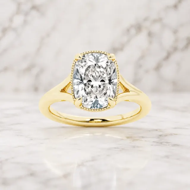 Elongated Cushion Lab Grown Diamond Engagement Ring Vintage Solitaire 14K Yellow Gold IGI Certified 2ct