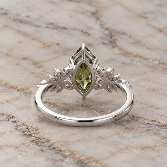 Green Marquise Lab Grown Diamond Engagement Ring Set Nature-Inspired Leaf 14K White Gold IGI Certified - alternate view
