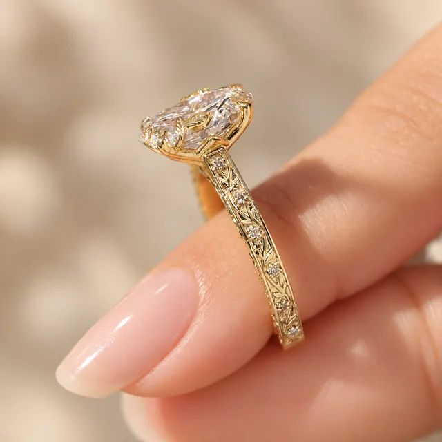 Oval Lab Grown Diamond Engagement Ring Nature Vintage Euro Shank 14K White Gold IGI Certified 2 Carat - alternate view