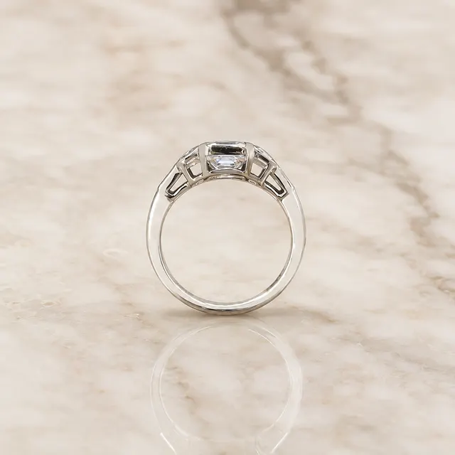 Asscher Lab Grown Diamond Engagement Ring – Five Stone Bezel 14K Gold – 2ct Art Deco Step Cut - alternate view