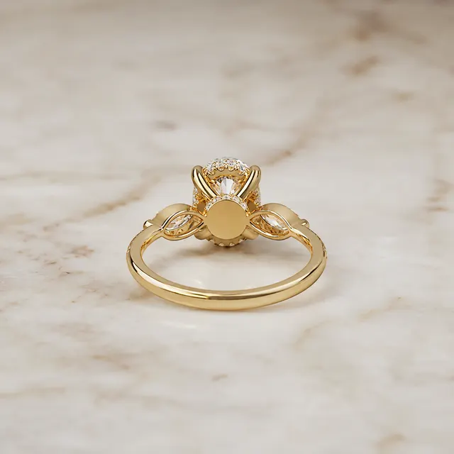 Oval Lab Grown Diamond Engagement Ring  Marquise Side Stone Pavé 14K Yellow Gold IGI Certified 2ct - alternate view