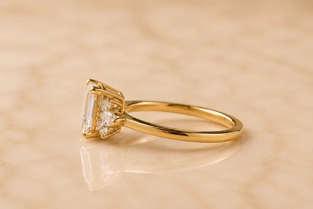 Emerald Cut Lab Grown Diamond Engagement Ring Marquise Halo 14K Yellow Gold – 1.5 Carat - alternate view
