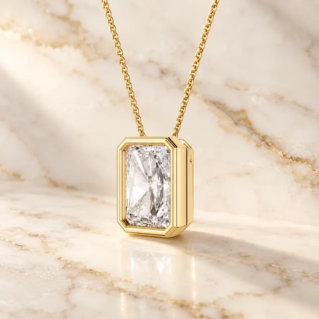 Radiant Cut Lab Grown Diamond Pendant Necklace, 14K Gold Bezel Solitaire (IGI Certified) - alternate view