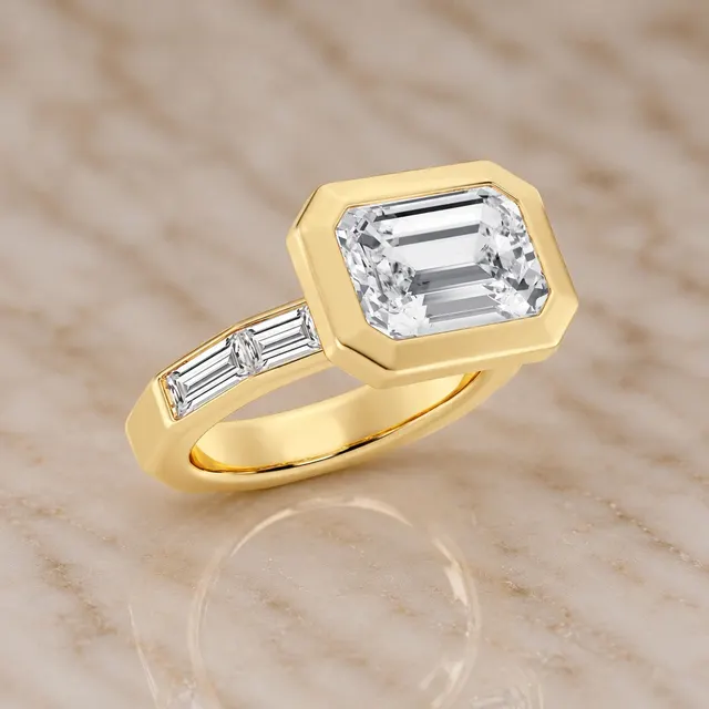 Emerald Cut Lab Grown Diamond Engagement Ring East-West Bezel 14K Yellow Gold IGI Certified 3.5 Carat - alternate view