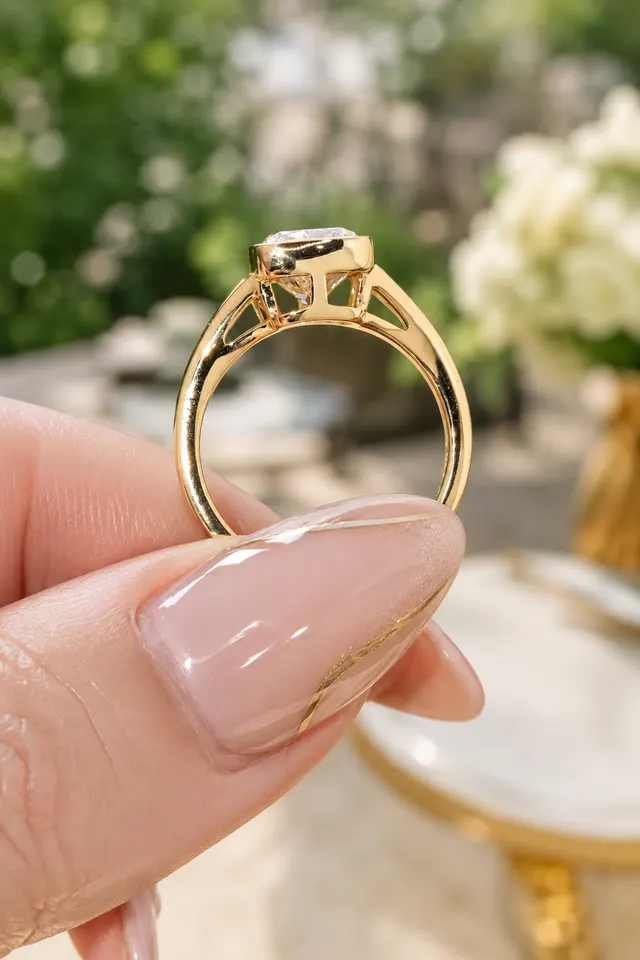 Cushion Lab Grown Diamond Engagement Ring Bezel Split Shank 14K Yellow Gold IGI Certified 3.08 Carat - alternate view