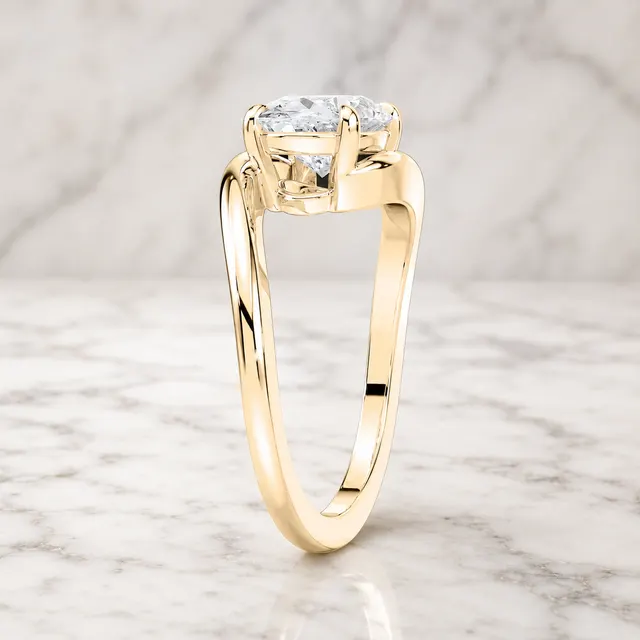 Oval Lab Grown Diamond Engagement Ring Bypass Solitaire 14K Rose Gold East-to-West 2ct, IGI Certified - alternate view