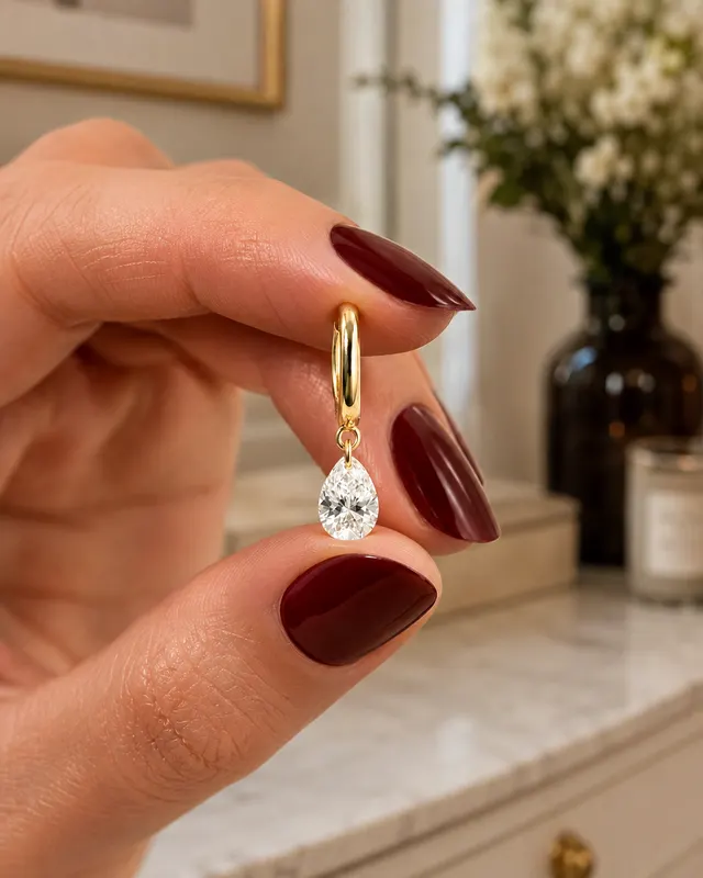 Pear Lab Grown Diamond Drop Hoop Earrings 14K Yellow Gold 1.06ct Free-Hanging Suspended Pair - alternate view