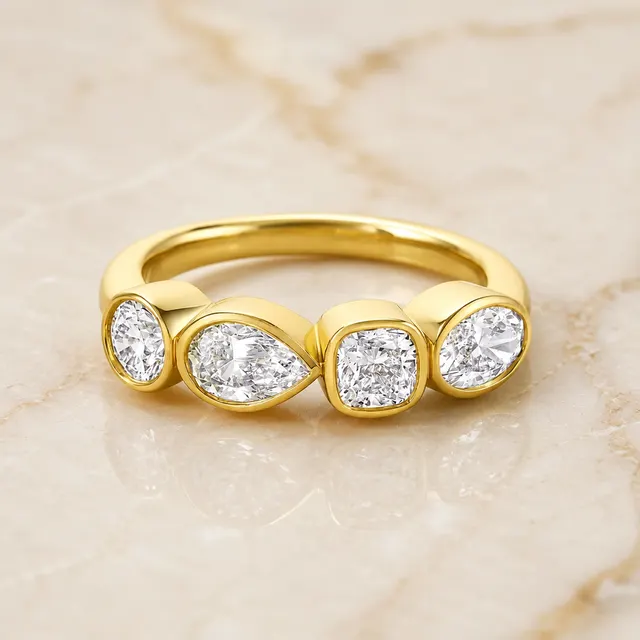 Mixed Shape Lab Grown Diamond Band – Bezel Set 14K Yellow Gold – Pear Cushion Oval 